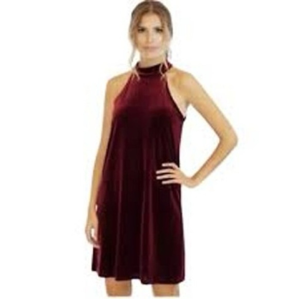 NWT Betsey Johnson Velvet Trapeze Halter Swing Dress Size 6 Wine